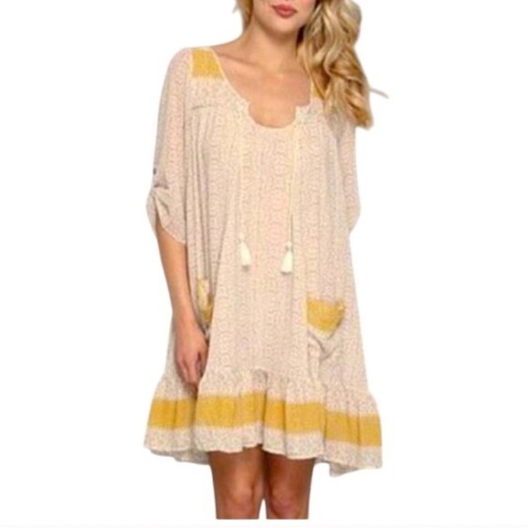 Free People Dresses & Skirts - Free People Penny Lane Dress Boho Mini Peasant Shift Floral Chiffon Size XS